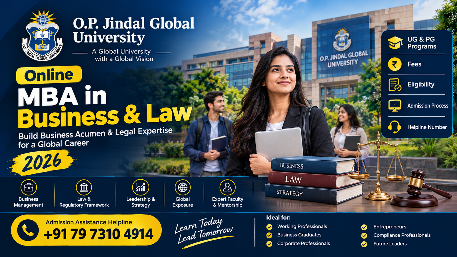 OP Jindal Online MBA in Business & Law 2026: Fees, Eligibility & Helpline Number