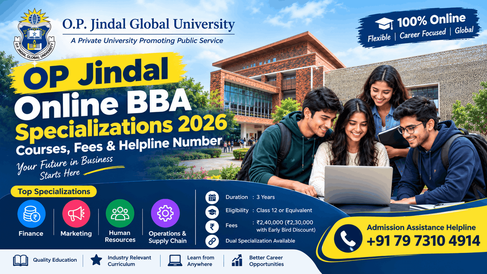 OP Jindal Online BBA Specializations 2026: Courses, Fees & Helpline Number