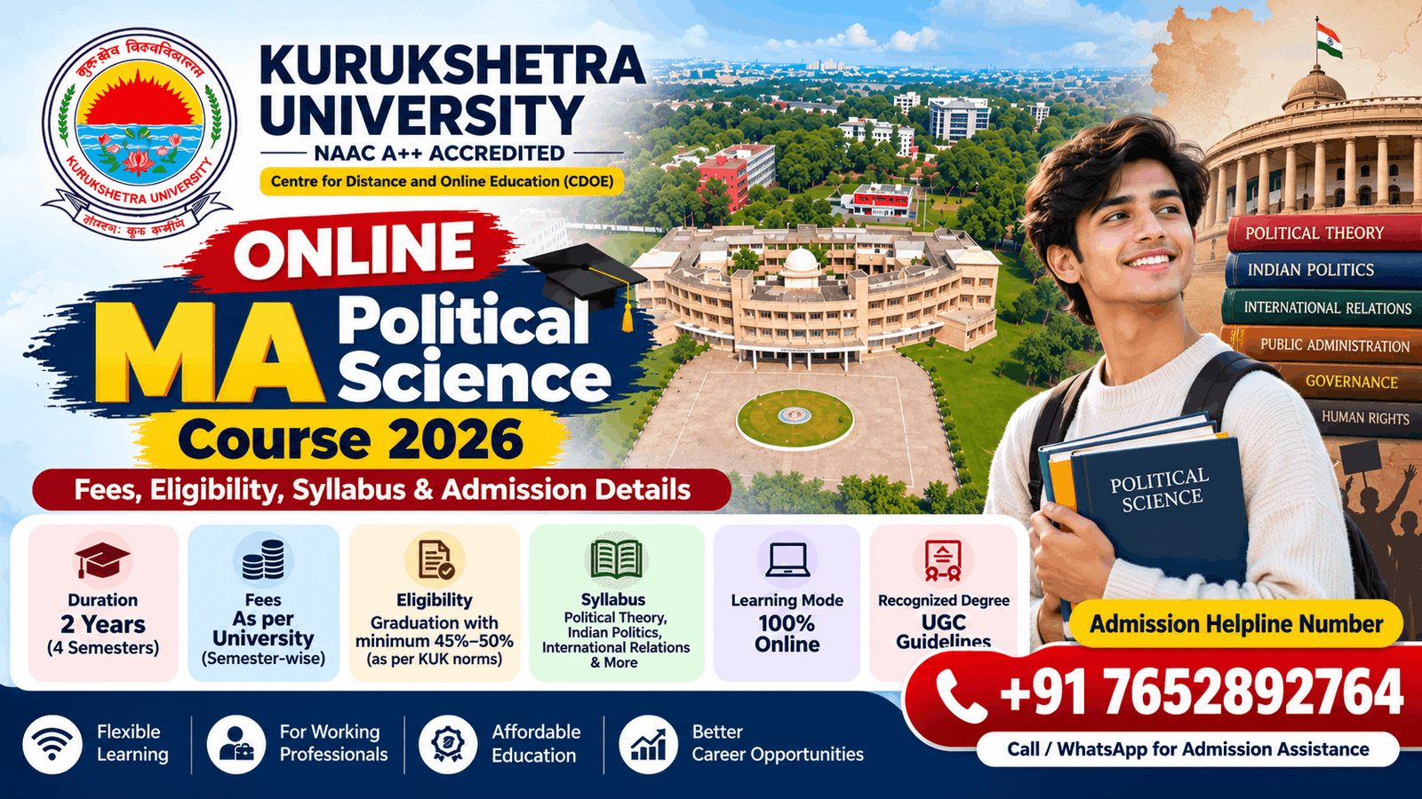 KUK Online MA Political Science 2026: Fees, Eligibility & Helpline Number