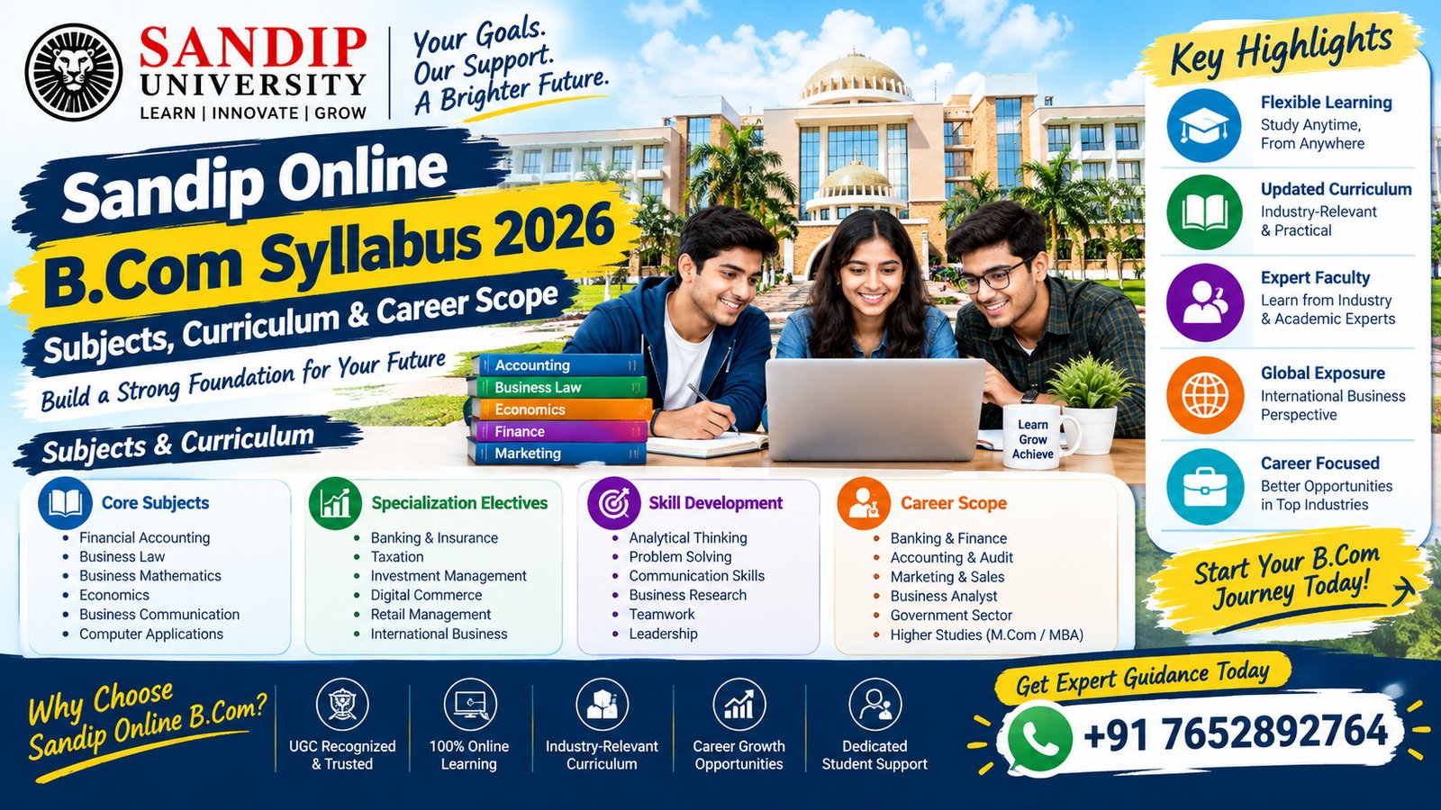 Sandip Online B.Com Syllabus 2026: Subjects & Career Scope