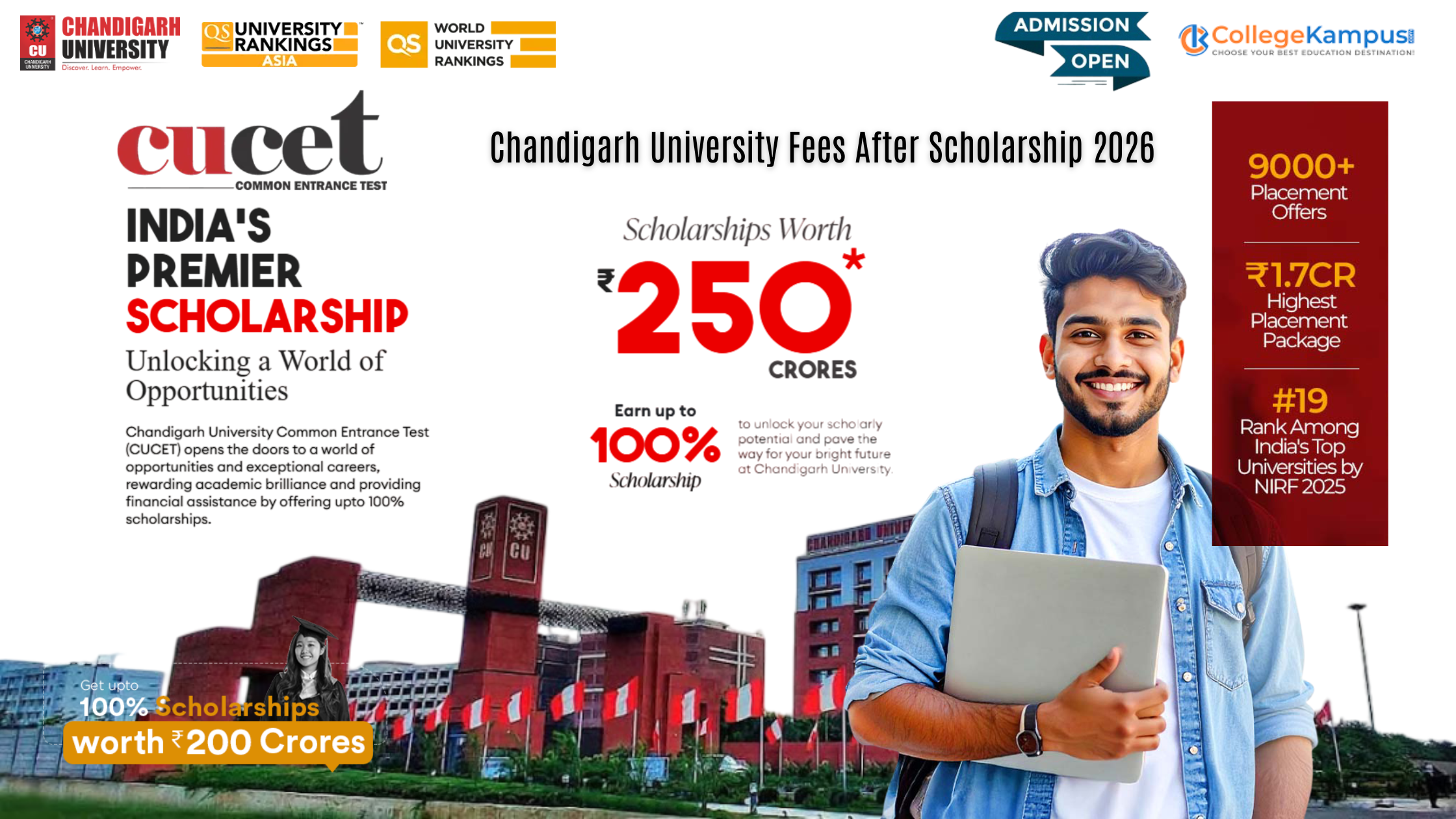 Chandigarh University fees after scholarship