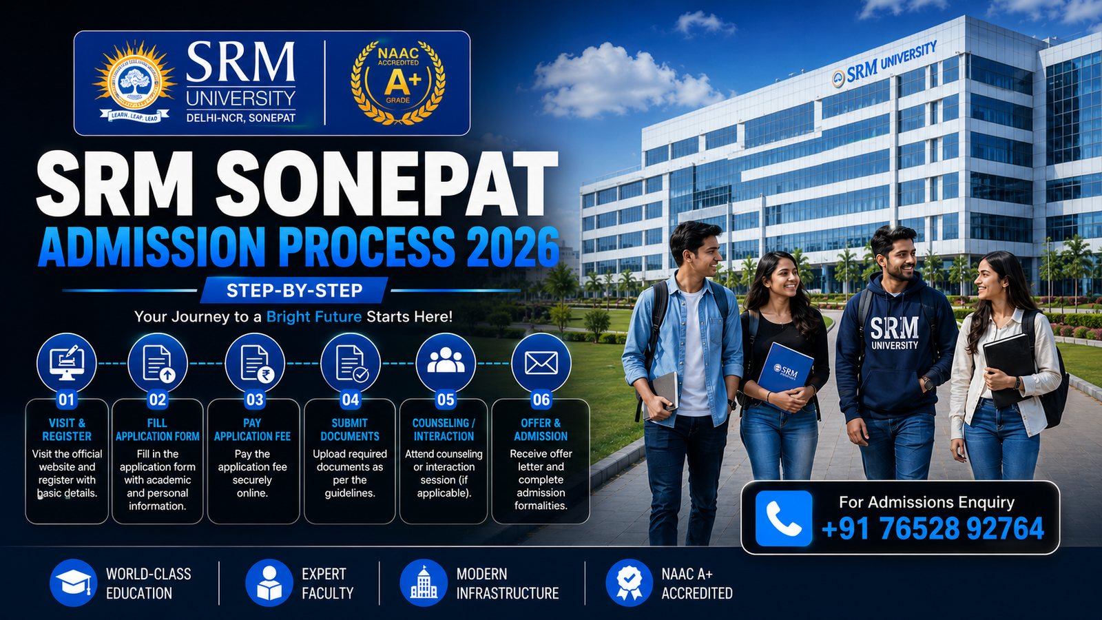 SRM Sonepat Admission Process 2026 (Step-by-Step): Eligibility, Courses, Fees, Documents & How to Apply Online