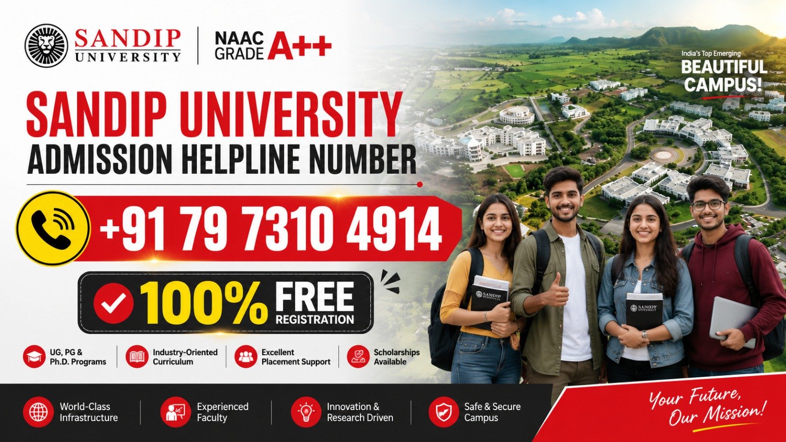 Sandip University Admission Helpline Number 2026: 100% Free Registration & Admission Assistance +91 79 7310 4914 1 Sandip University Admission Helpline Number