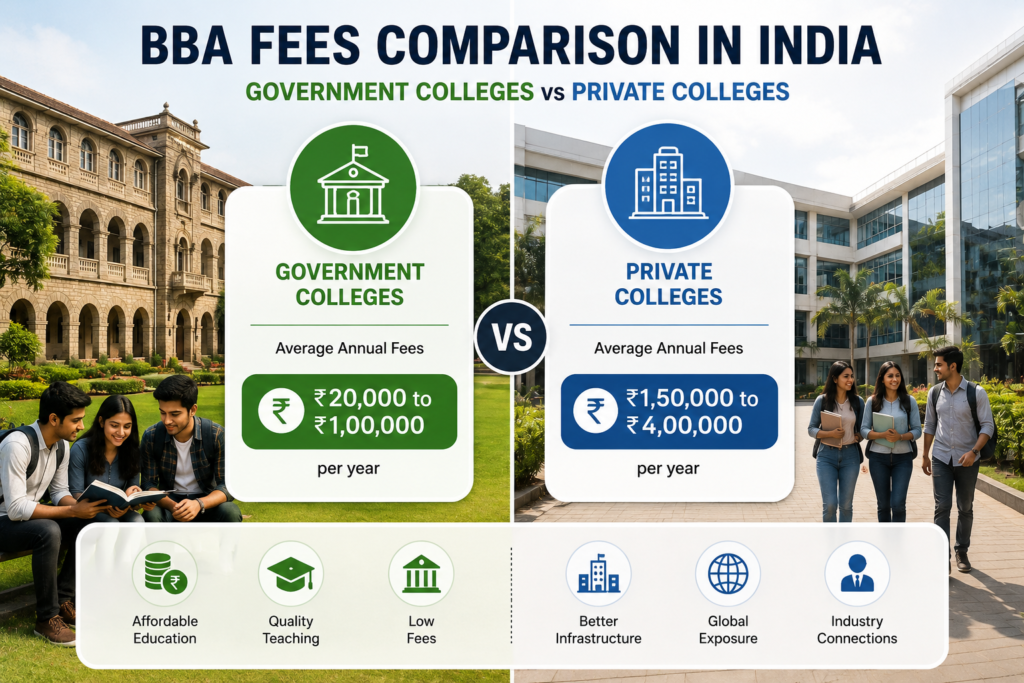 BBA fees government vs private colleges India