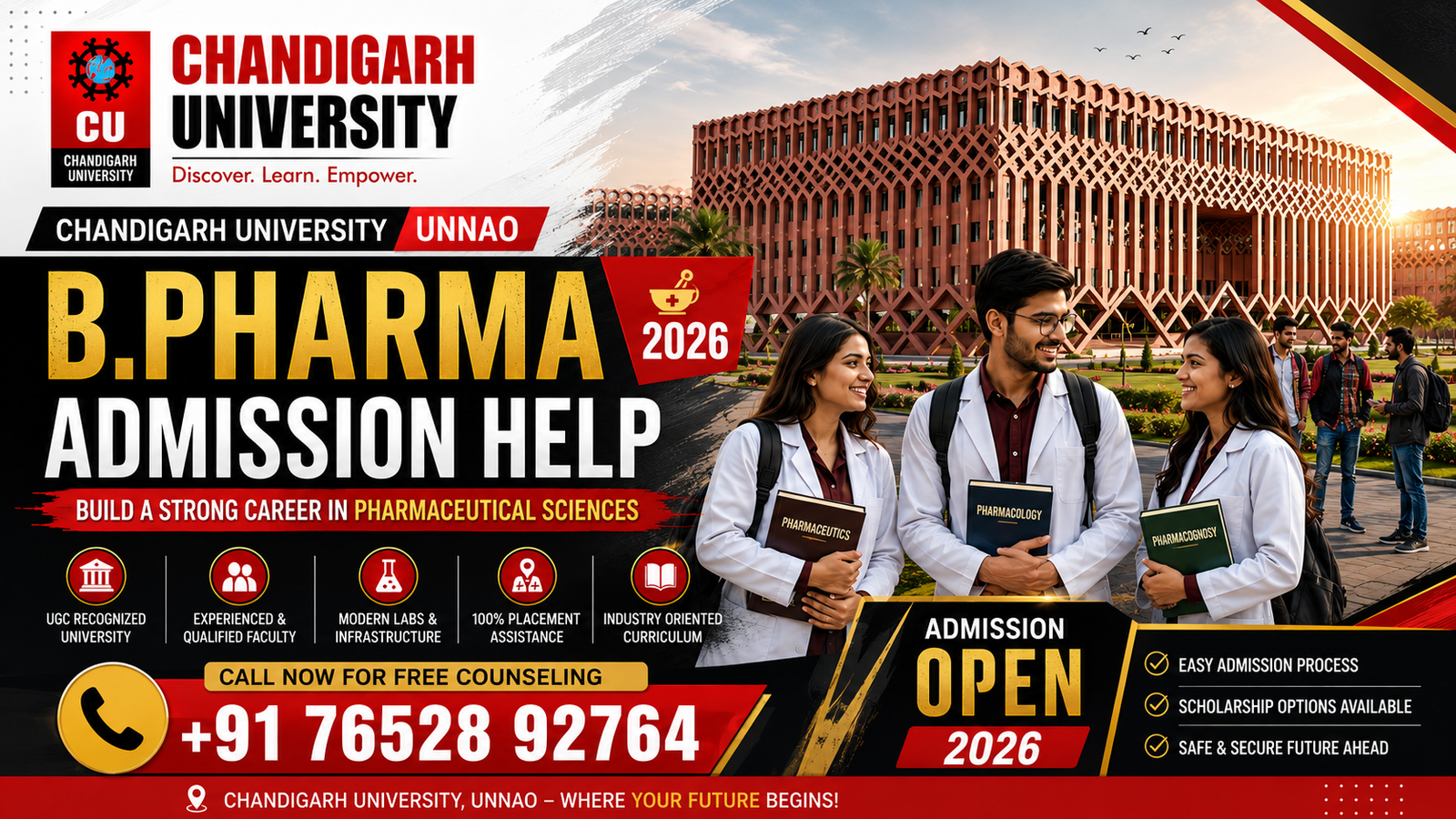 Best B.Pharma Admissions Open 2026 at Chandigarh University Unnao | Complete Admission Guide 1 Best B.Pharma Admissions Open 2026 at Chandigarh University Unnao | Complete Admission Guide