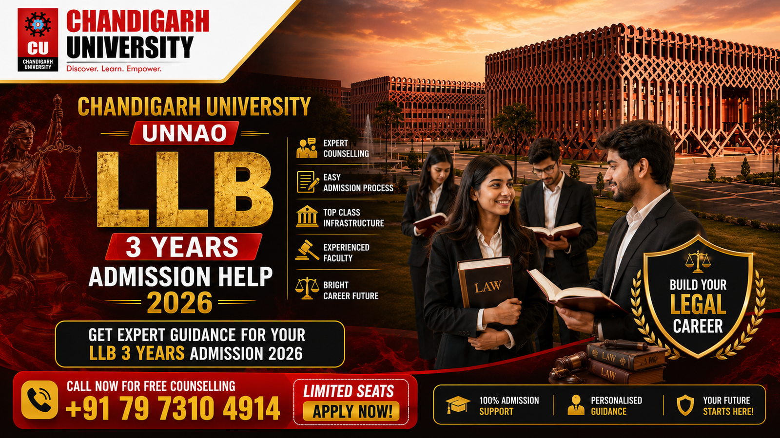 LLB 3 Years Admissions Open 2026 at Chandigarh University Unnao – Eligibility, Career Scope, Course Details & Admission Process