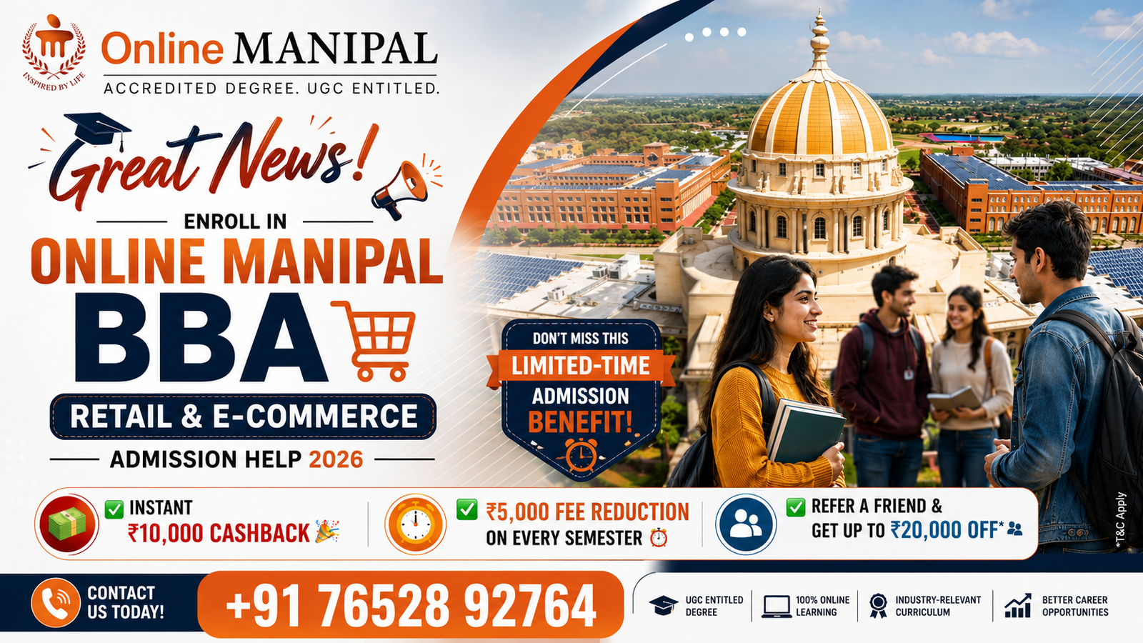 Online Manipal BBA Retail & E-Commerce Admission Help 2026 – Get ₹10,000 Instant Cashback, ₹5,000 Fee Reduction Every Semester & Up to ₹20,000 Referral Benefit