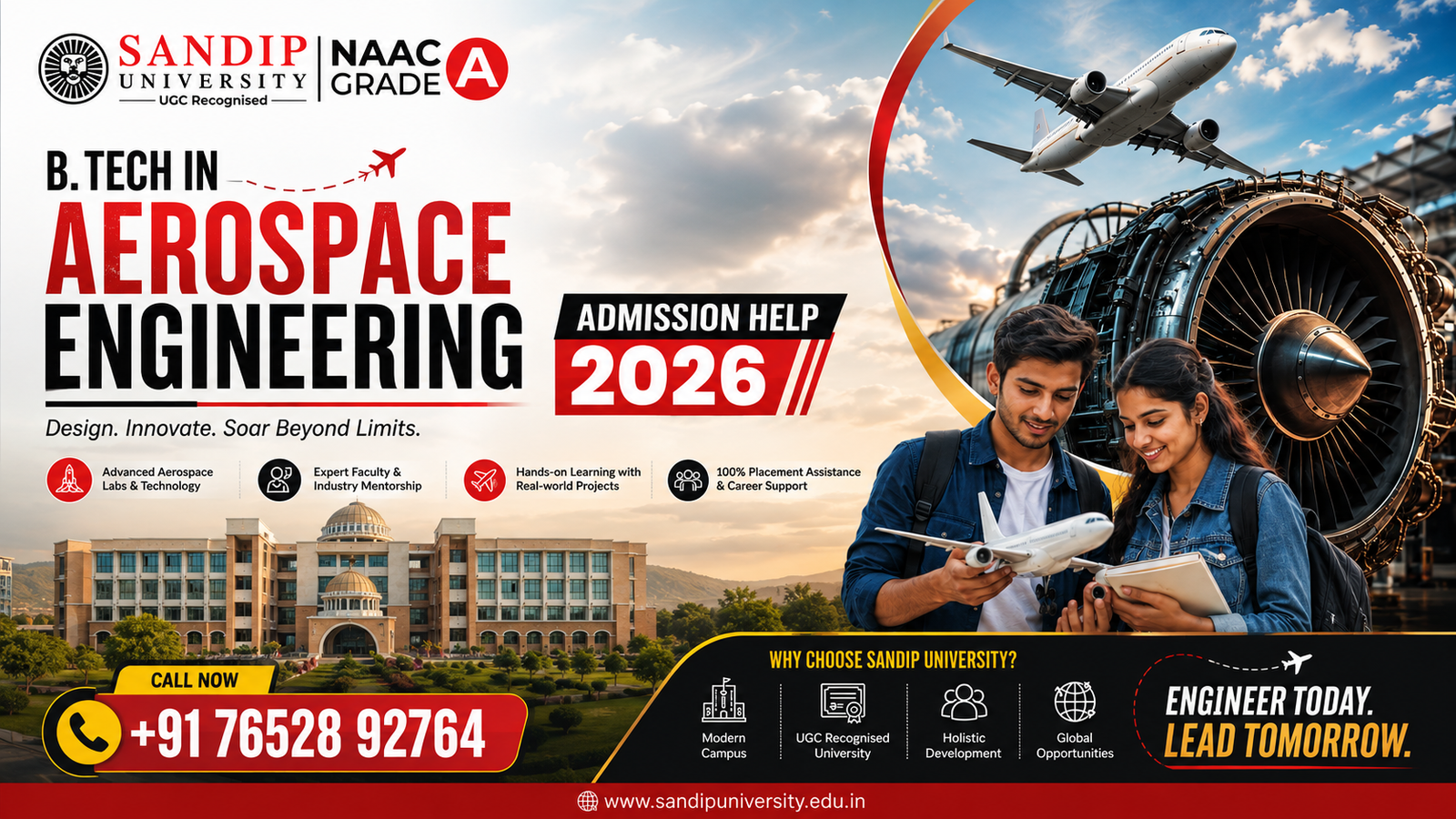 Sandip University B.Tech in Aerospace Engineering Admission 2026: Eligibility, Course, Fees, Career Scope & Admission Guide
