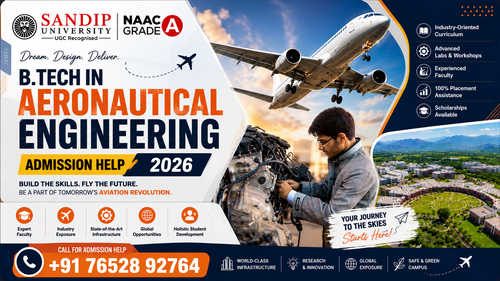 Sandip University B.Tech in Aeronautical Engineering Admission 2026: Course, Eligibility, Fees, Career Scope & Admission Help 1 Sandip University B.Tech in Aeronautical Engineering Admission 2026: Course, Eligibility, Fees, Career Scope & Admission Help
