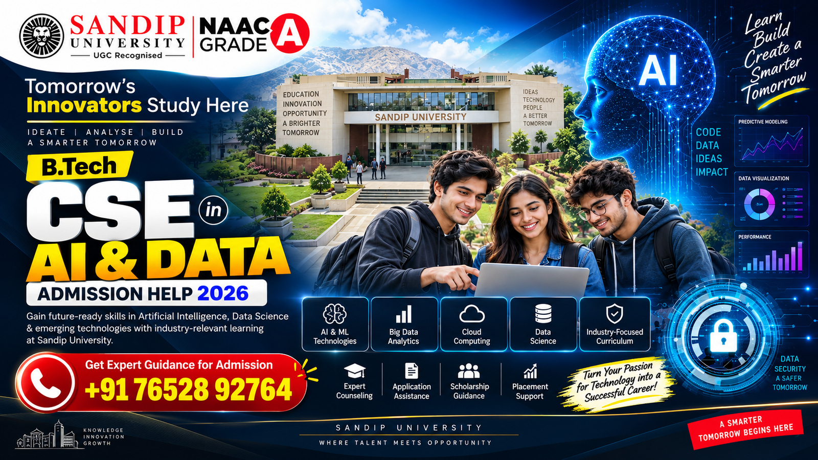Sandip University B.Tech CSE in AI & Data Admission 2026: Course, Eligibility, Fees, Career Scope & Admission Guide