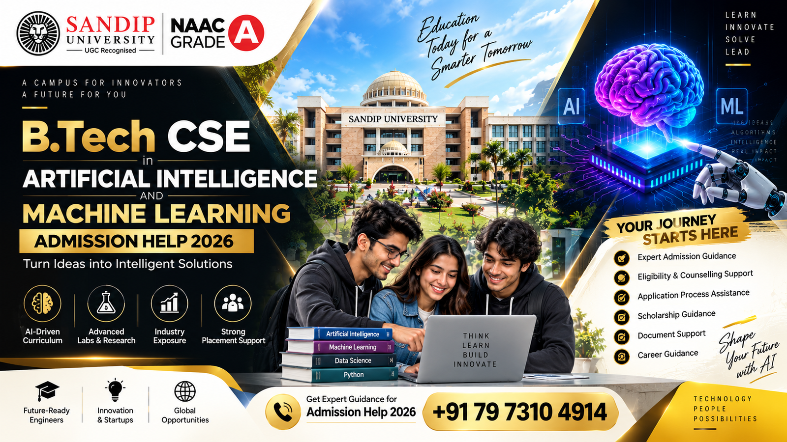 Sandip University B.Tech CSE in Artificial Intelligence and Machine Learning Admission 2026: Complete Guide
