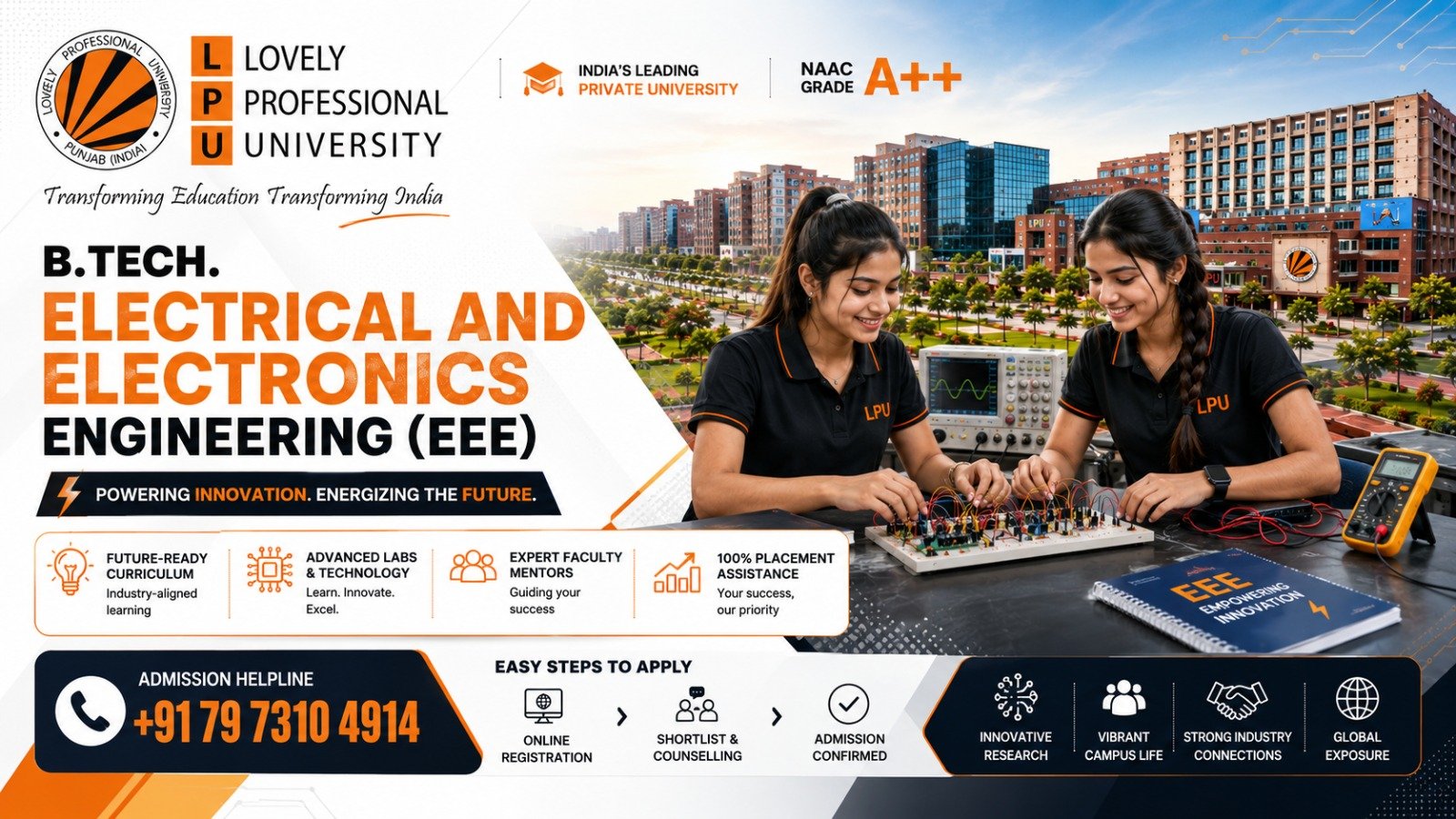 LPU B.Tech Electrical and Electronics Engineering (EEE) Admission 2027 – Eligibility, Admission Process, Fees, Career Scope & Contact: +91 79 7310 4914
