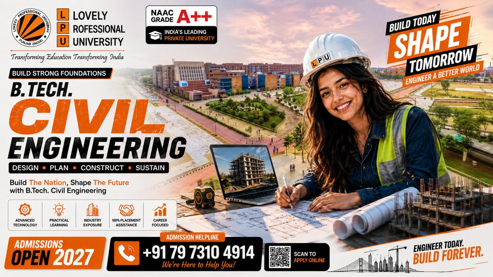 LPU B.Tech Civil Engineering Admission 2027 – Eligibility, Fees, Admission Process, Career Opportunities & Admission help Number +91 79 7310 4914