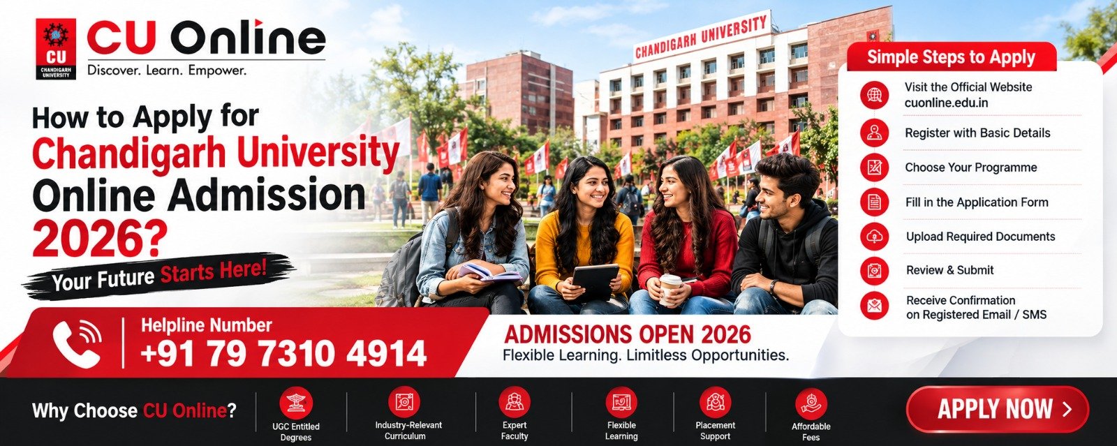 How to Apply for Chandigarh University Online Admission 2026? Helpline Number 1 How to Apply for Chandigarh University Online Admission 2026? Helpline Number