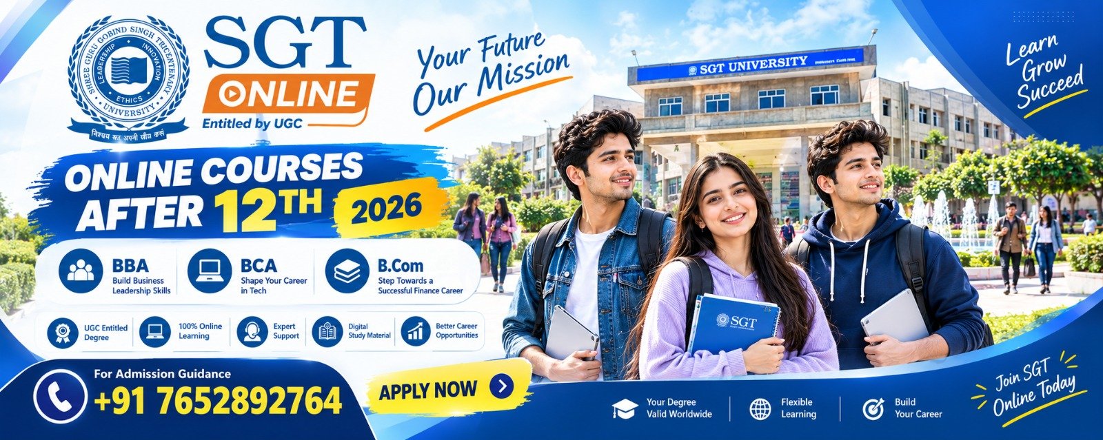 SGT Online Courses After 12th 2026: BBA, BCA & B.Com & Helpline Number