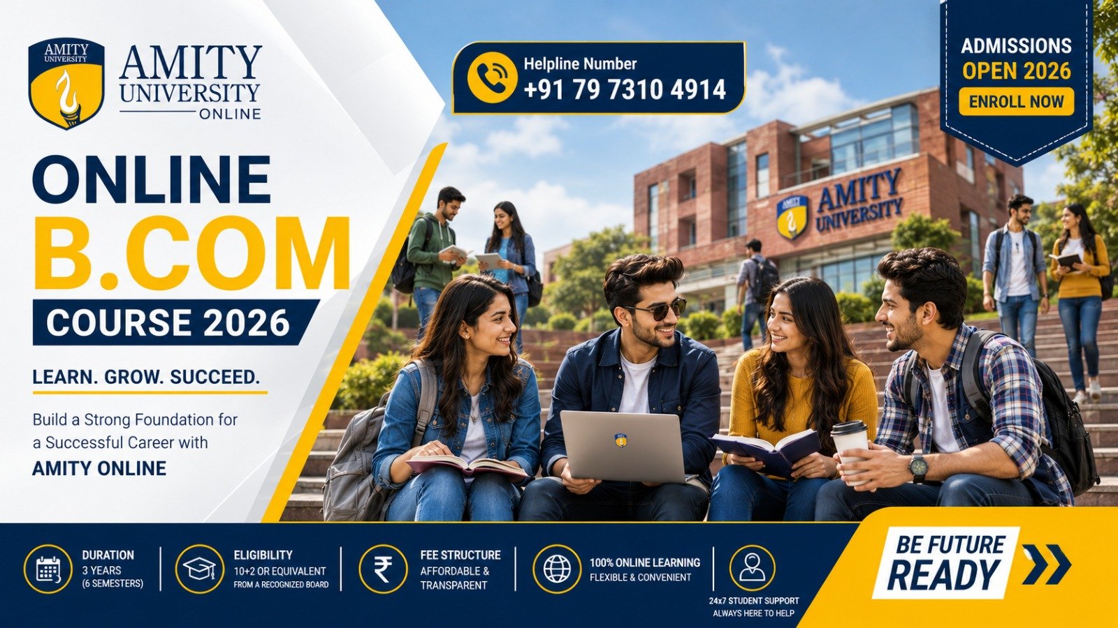 Amity Online B.Com Course 2026: Fees, Eligibility, Duration & Helpline Number