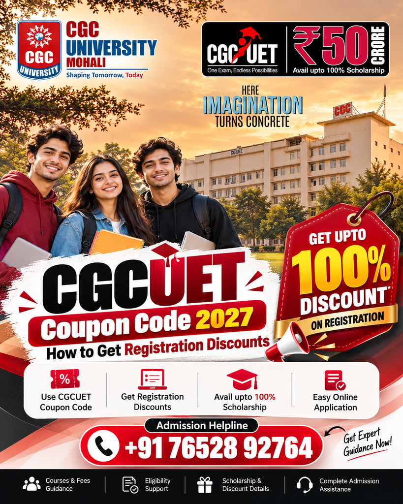 CGCUET Scholarship Poster with Campus and Students