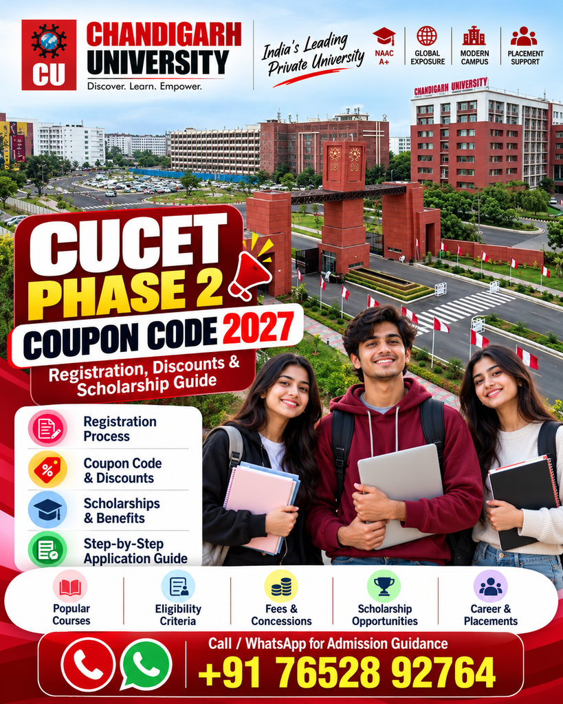 CUCET Phase 2 Coupon Code 2027: Registration, Discounts & Scholarships 2 Chandigarh University CUCET Phase 2 Guide