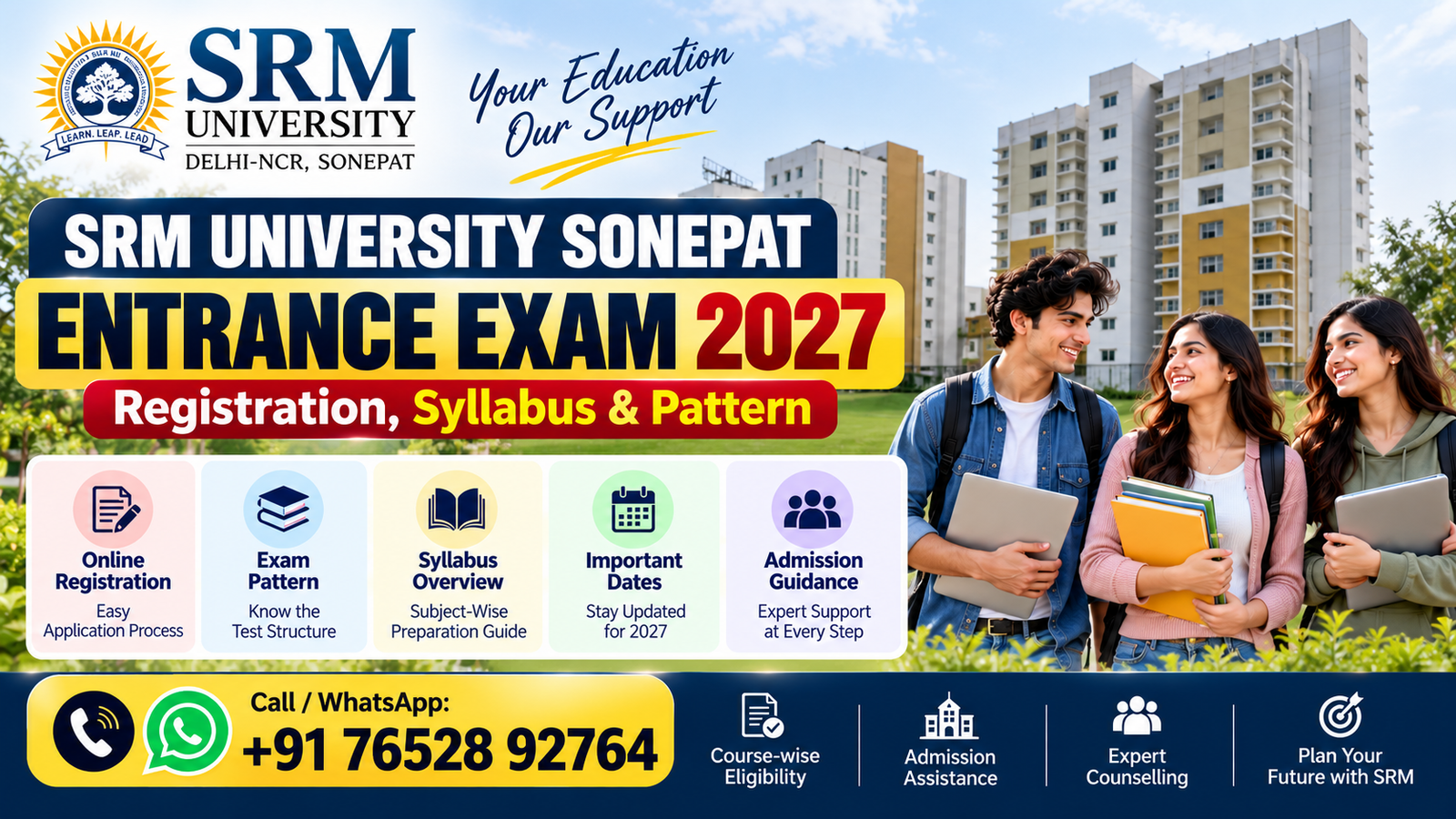 SRM University Sonepat Entrance Exam 2027: Registration, Syllabus & Pattern | Admission Helpline 1 SRM