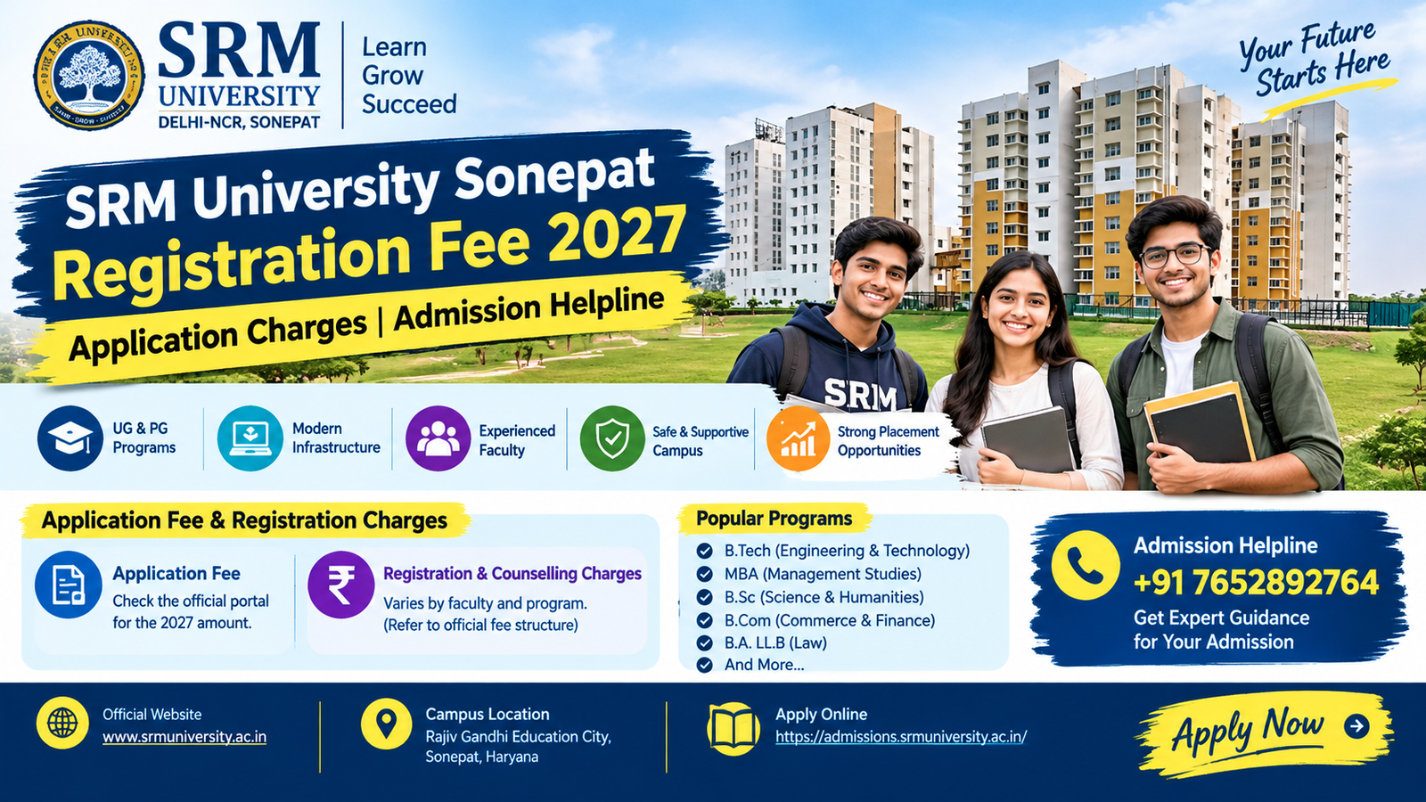 SRM University Sonepat Registration Fee 2027: Application Charges & Admission Helpline 1 SRM University