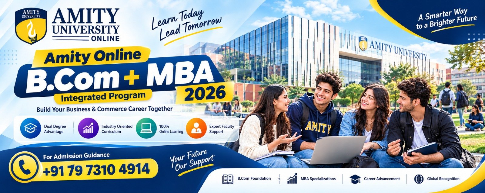 Amity Online B.Com + MBA 2026: Integrated Program, Fees & Helpline Number