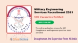 Military Engineering Services Recruitment 2021 notification: Online Application Starts For Supervisor & Draughtsman Posts